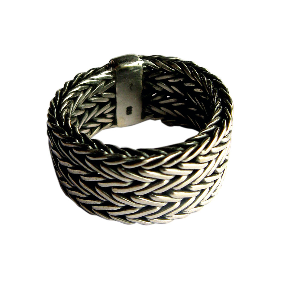 R 733  Flexibler Silberring. Handgewebt. 