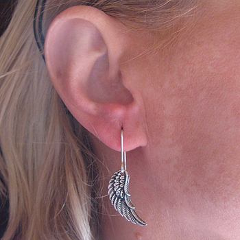 Ohrhänger, Flügel, Silber,geschwärzt