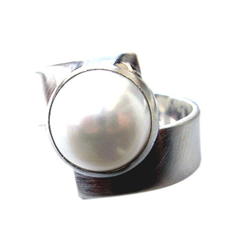 verstellbarer Silberring mit Perle, 